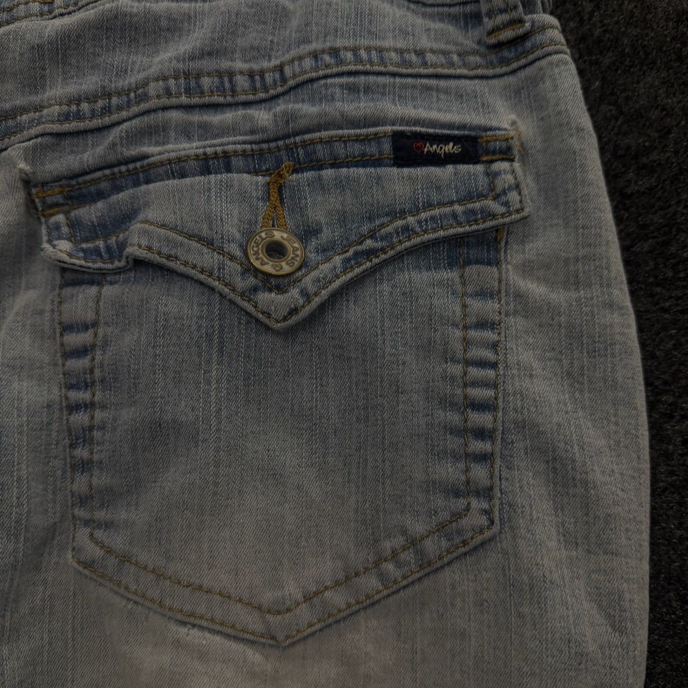 Angels Denim Mini Skirt Light Wash Floral Embroidered Sequin Size 34 Glam Y2K - Picture 12 of 12